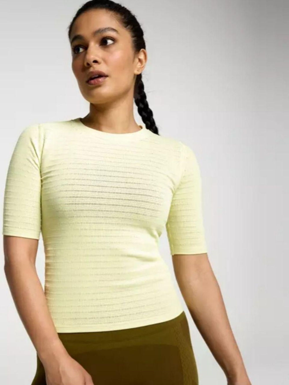Calia Light Yellow (fresh hay) Short Sleeve Ribbed Knit Top